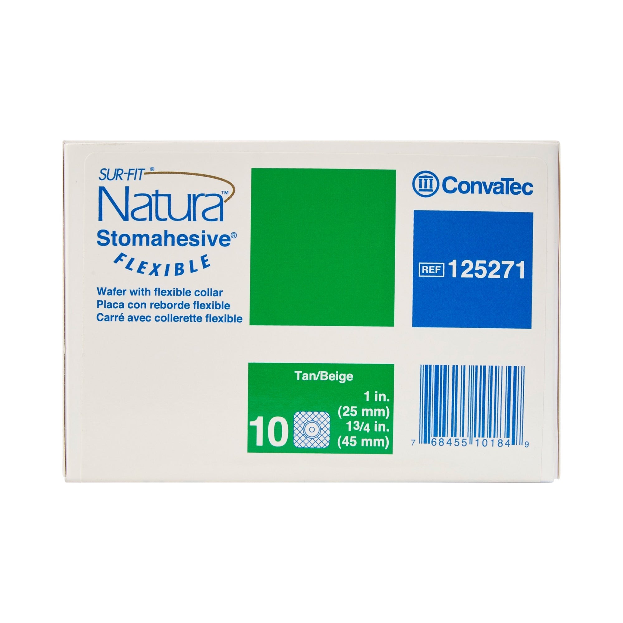 Ostomy Barrier Sur-Fit Natura Precut, Standard Wear Stomahesive Adhesive 45 mm Flange Sur-Fit Natura System Hydrocolloid 1 Inch Opening 4 X 4 Inch | 10/Box