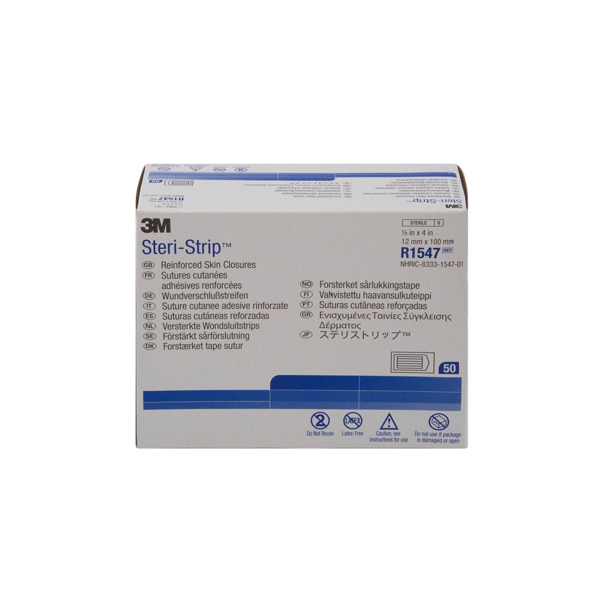 Skin Closure Strip Steri-Strip 1/2 X 4 Inch Nonwoven Material Reinforced Strip White, Packaging Type- Box