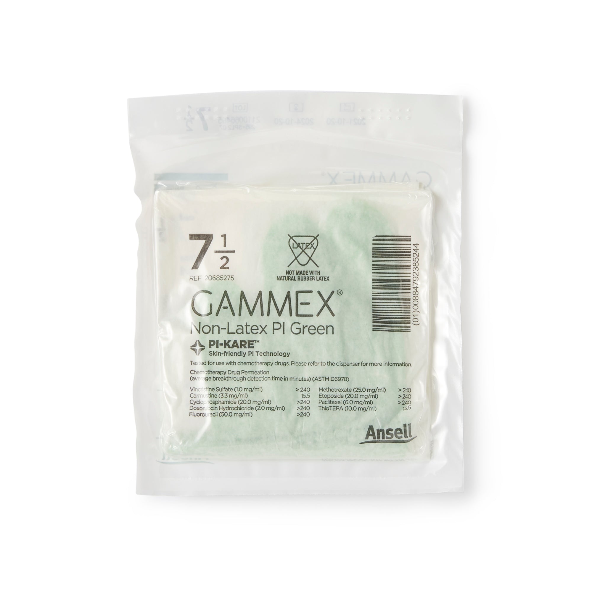 Surgical Glove GAMMEX Non-Latex PI Green Size 7.5 Sterile Polyisoprene Standard Cuff Length Micro-Textured Light Green Chemo Tested | 50Pair/Box