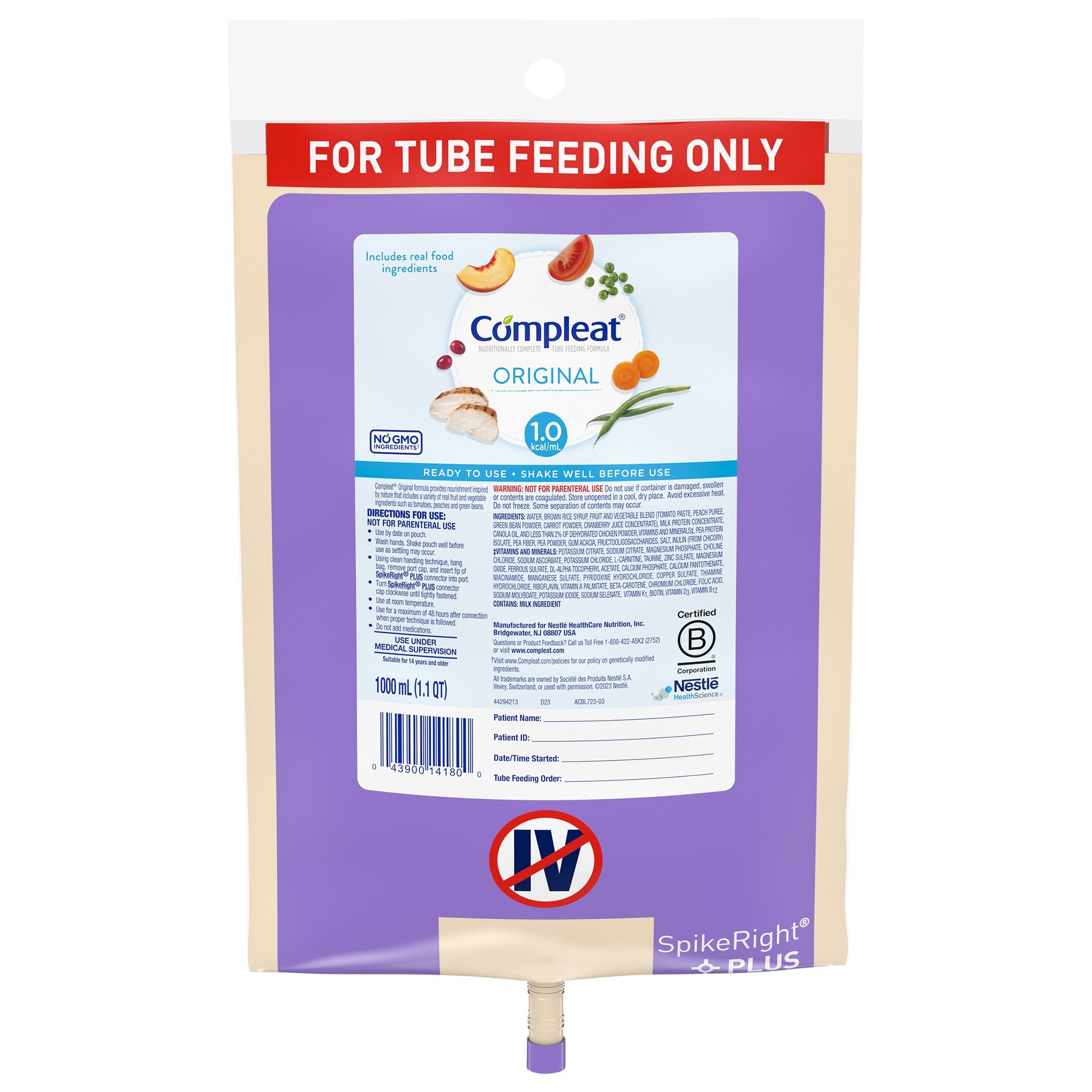 Tube Feeding Formula Compleat Original Unflavored Liquid 1000 mL Ready to Hang Prefilled Container | (6/Case)