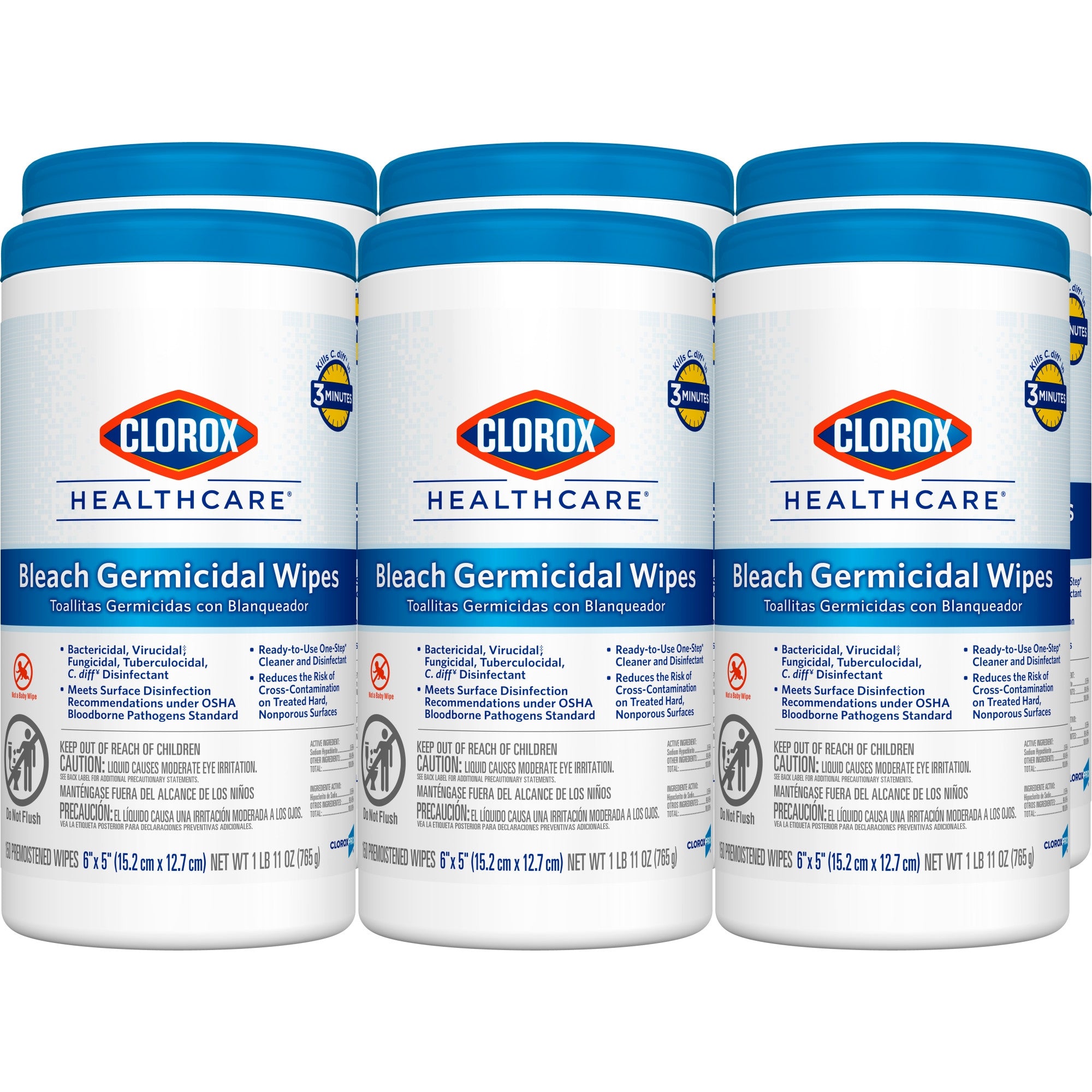 Clorox Healthcare Surface Disinfectant Cleaner Premoistened Bleach Germicidal Manual Pull Wipe 150 Count Canister Floral Scent NonSterile | 6PK/Case