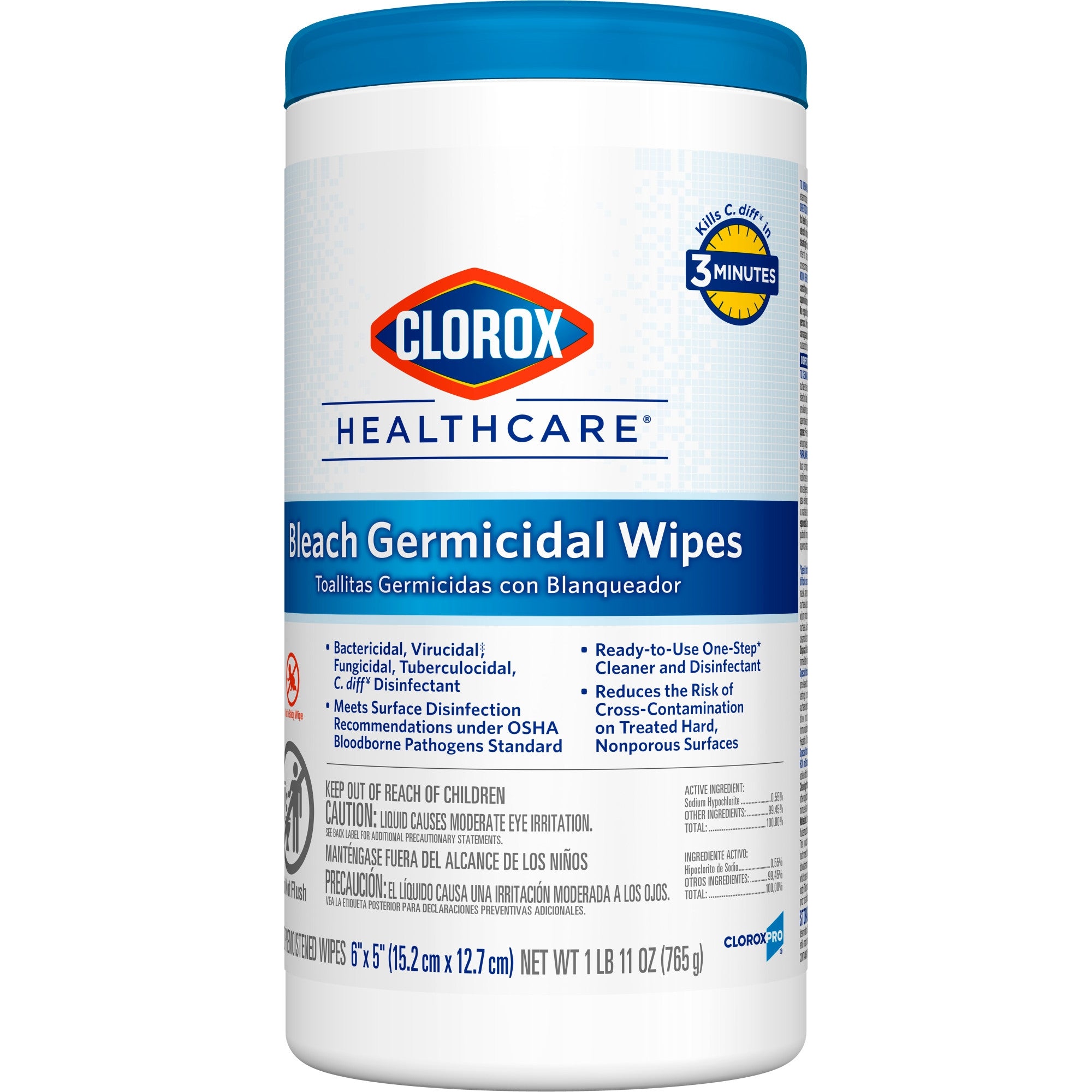 Clorox Healthcare Surface Disinfectant Cleaner Premoistened Bleach Germicidal Manual Pull Wipe 150 Count Canister Floral Scent NonSterile | 6PK/Case