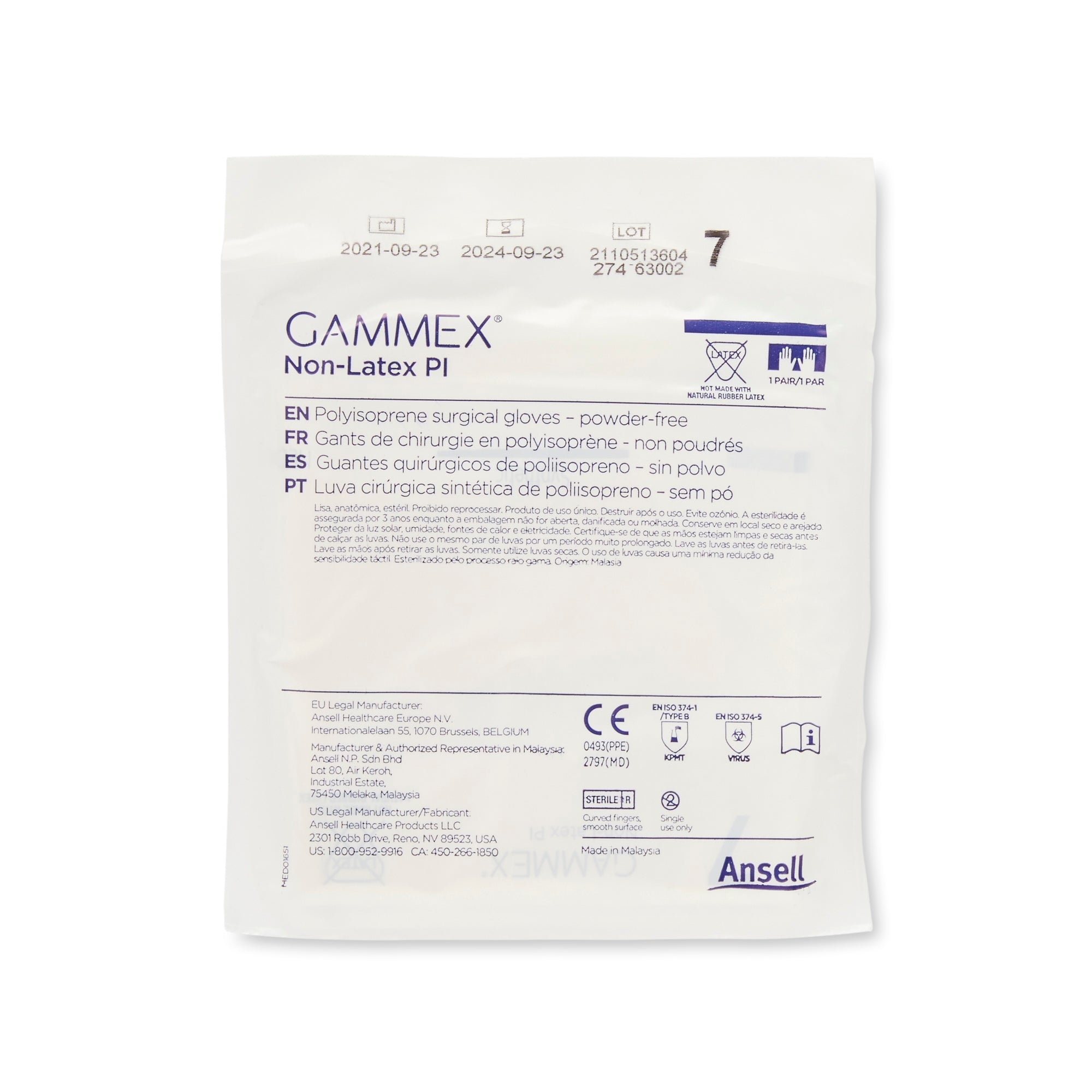 Surgical Glove GAMMEX Non-Latex PI Size 7 Sterile Polyisoprene Standard Cuff Length Micro-Textured White Chemo Tested | 50Pair/Box