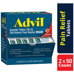 Pain Relief Advil 200 mg Strength Ibuprofen Tablet 50 per Box, Packaging Type- Box