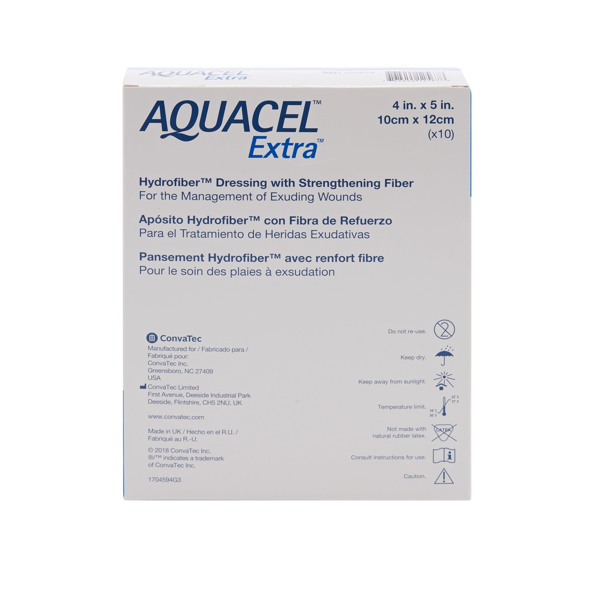 Gelling Fiber Wound Dressing Aquacel Extra 4 X 5 Inch Rectangle Sterile, Packaging Type- Box