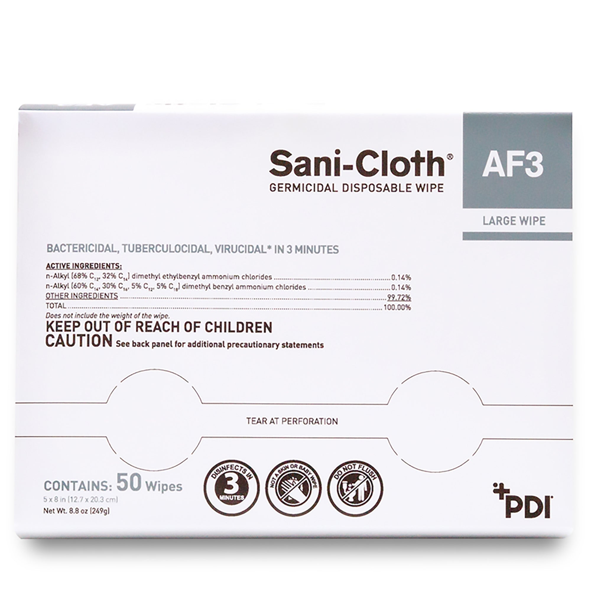 Sani-Cloth AF3 Surface Disinfectant Cleaner Premoistened Germicidal Manual Pull Wipe 50 Count Individual Packet Unscented NonSterile | 10BX