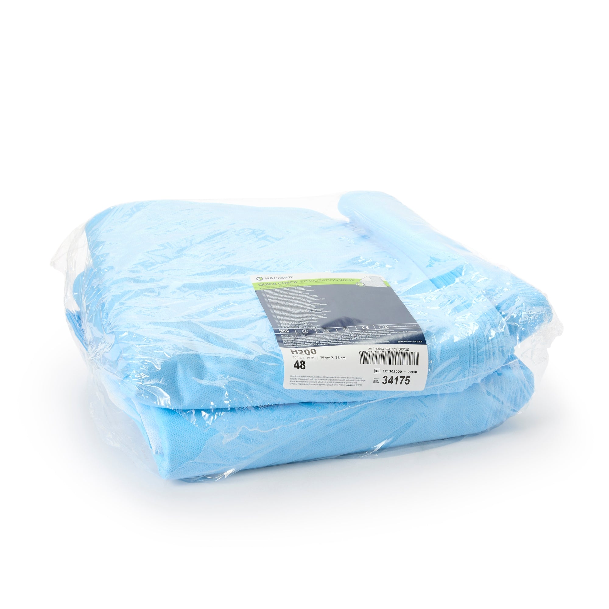 QUICK CHECK* H200 Sterilization Wrap White / Blue 30 X 30 Inch Dual Layer SMS Polypropylene Steam / EO Gas / Hydrogen Peroxide, Packaging Type- Case
