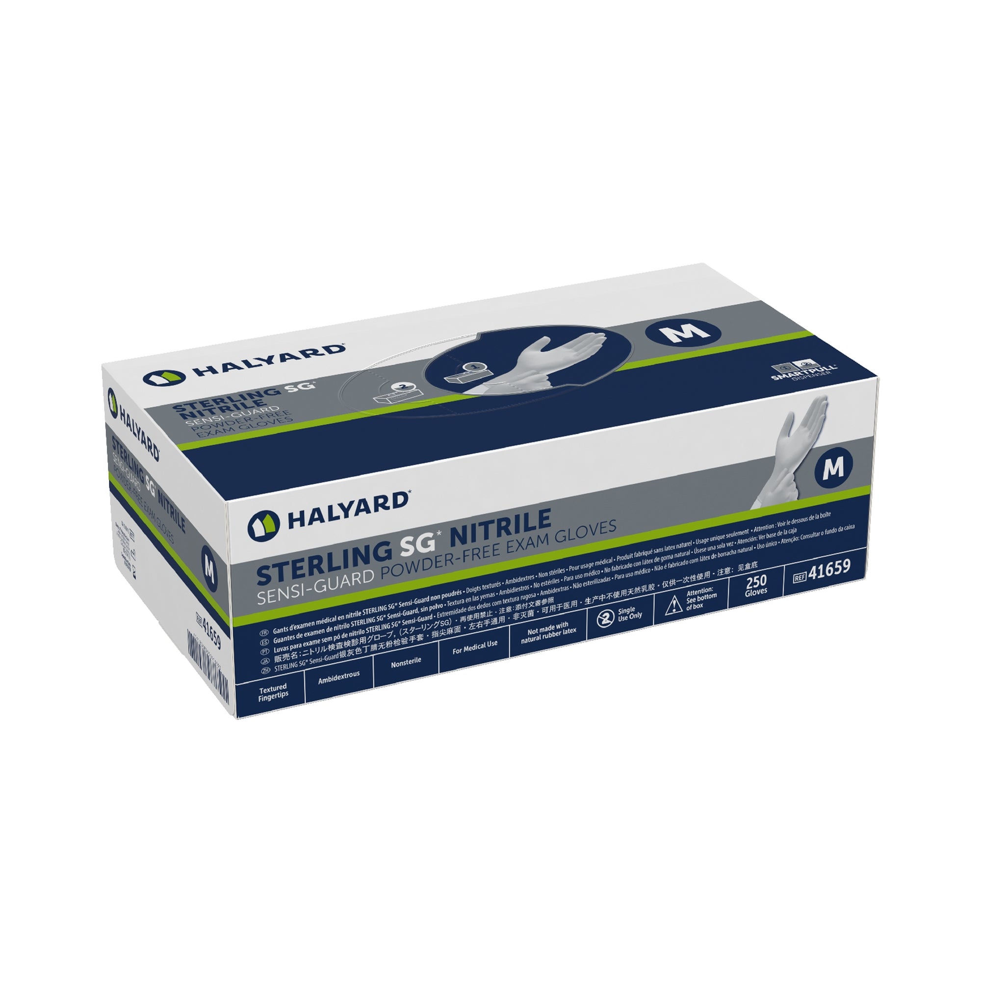 Exam Glove STERLING SG Medium NonSterile Nitrile Standard Cuff Length Textured Fingertips Silver Chemo Tested | 250/Box
