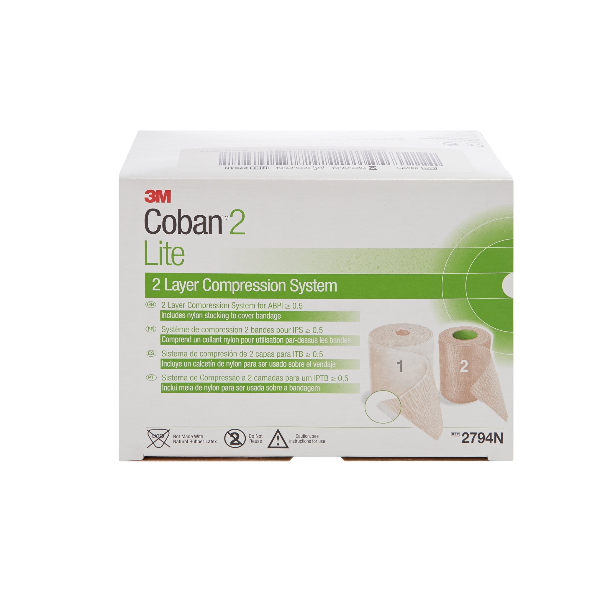 3M Coban 2 Lite 2-Layer Compression Bandage System – 4" Wide, 25–30 mmHg (Tan/White) | HCPCS A6454