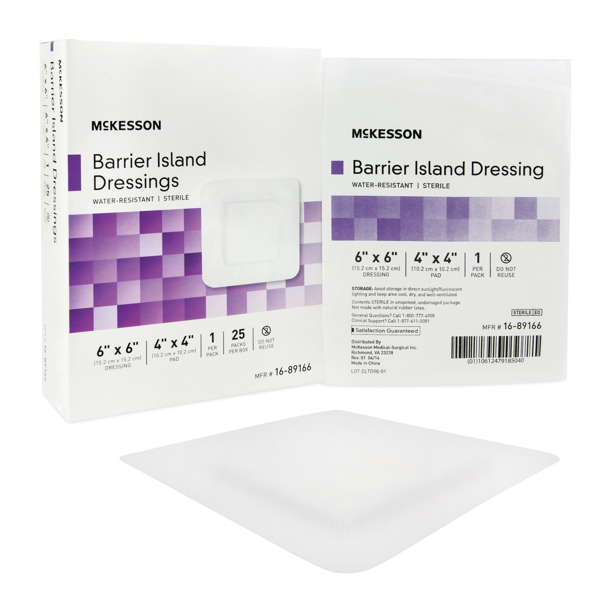 Barrier Island Composite Dressing McKesson 6 X 6 Inch Square Sterile Water Resistant Film Backing