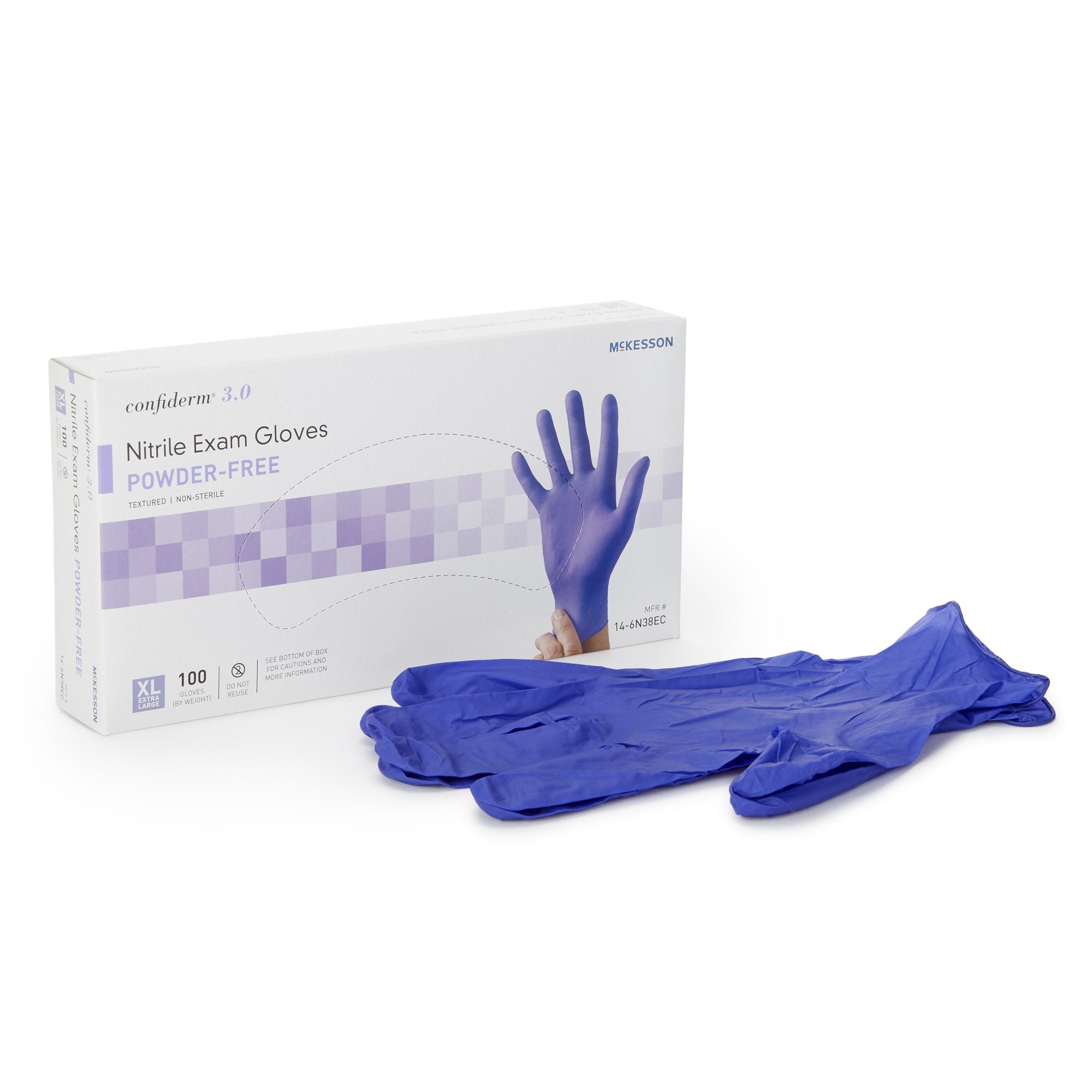 Exam Glove McKesson Confiderm 3.0 X Large NonSterile Nitrile Standard Cuff Length Textured Fingertips Blue Not Rated