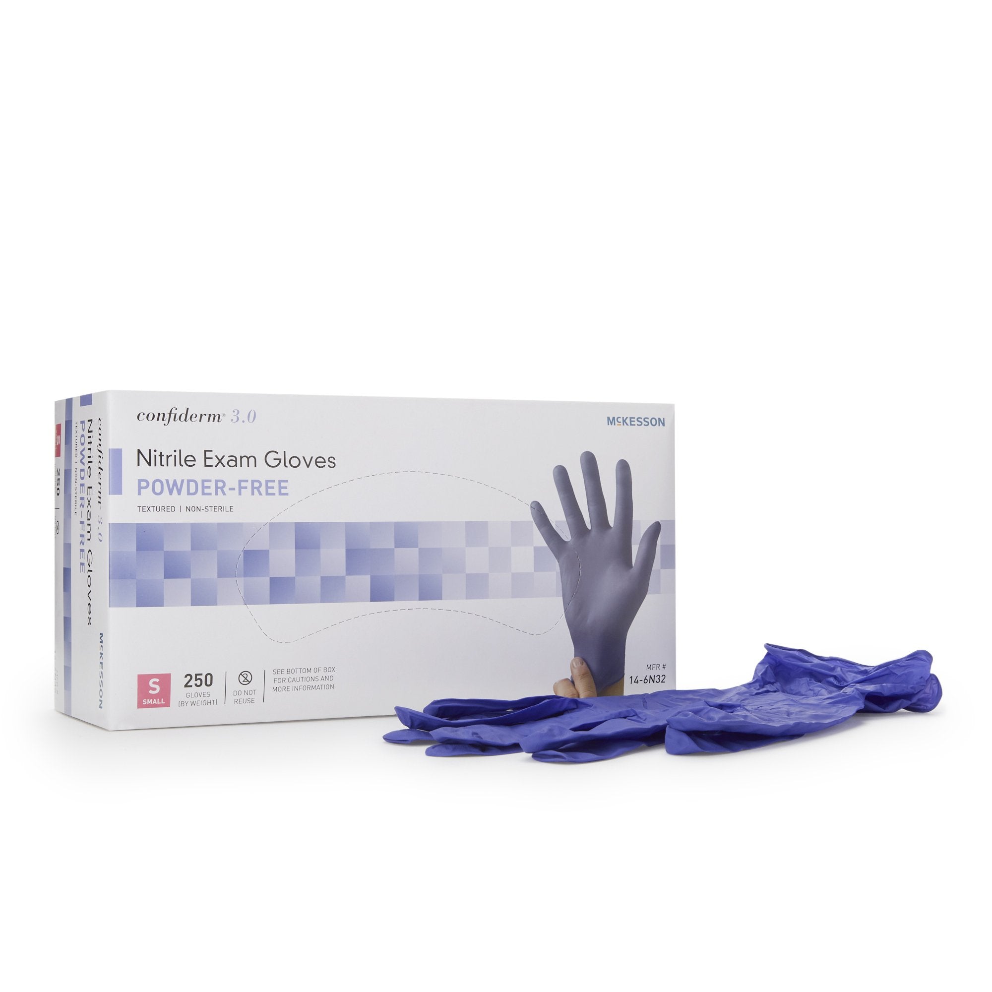 Exam Glove McKesson Confiderm 3.0 Small NonSterile Nitrile Standard Cuff Length Textured Fingertips Blue Not Rated