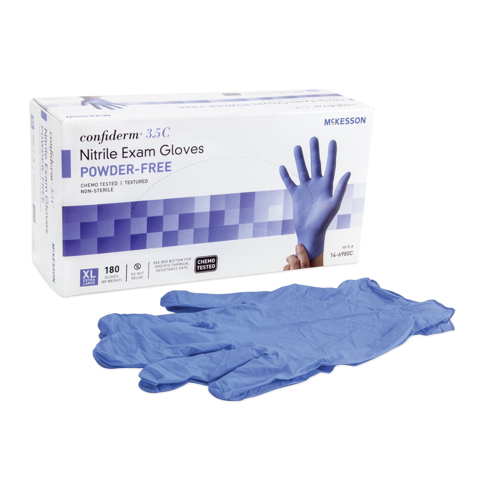 Exam Glove McKesson Confiderm 3.5C X Large NonSterile Nitrile Standard Cuff Length Textured Fingertips Blue Chemo Tested