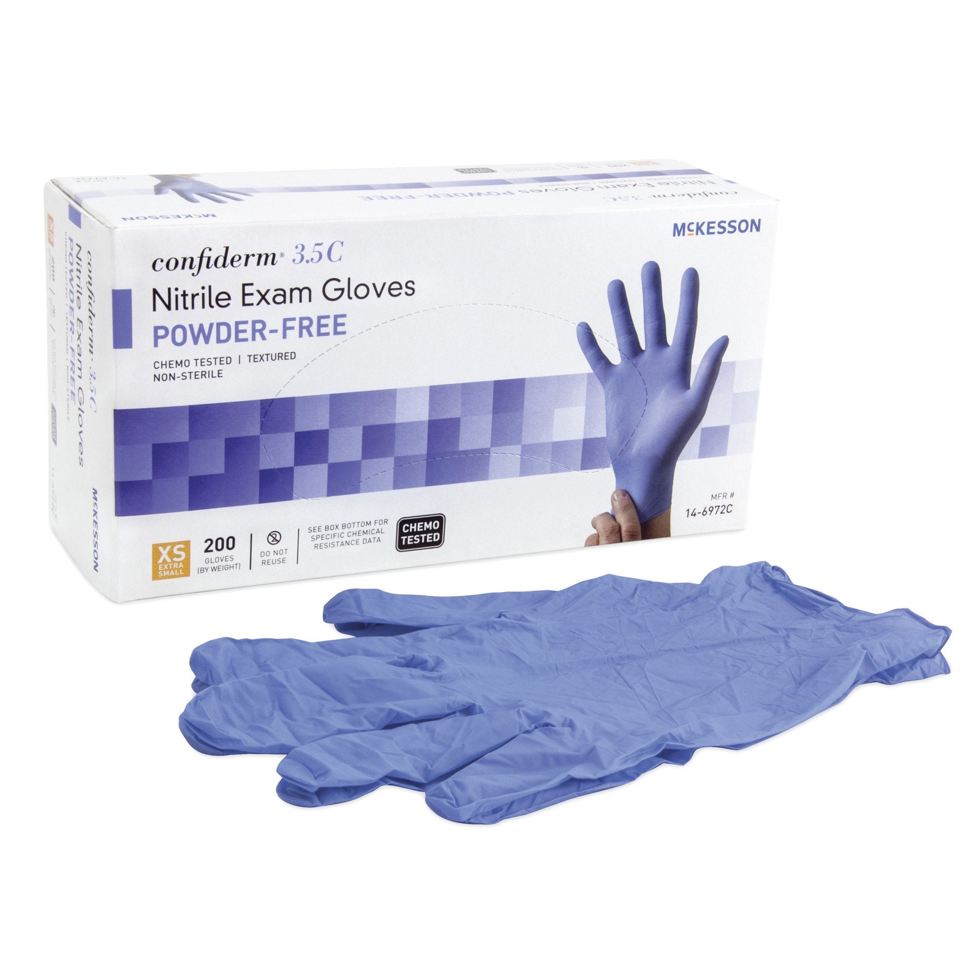 Exam Glove McKesson Confiderm 3.5C X Small NonSterile Nitrile Standard Cuff Length Textured Fingertips Blue Chemo Tested
