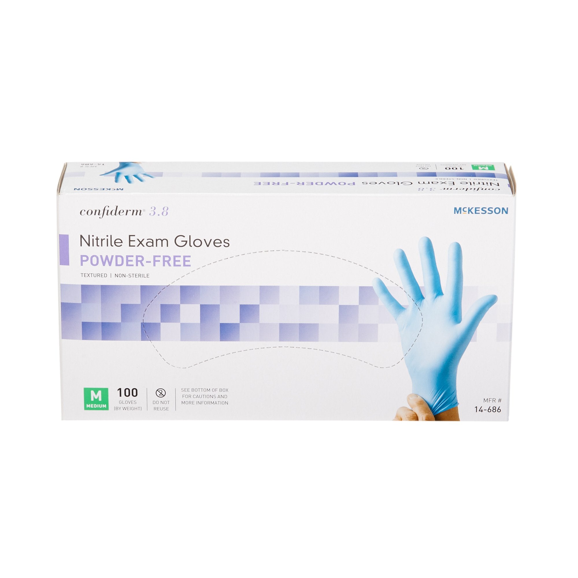 mckesson confiderm 3 8 nitrile exam glove medium blue mckesson confiderm 3 8 exam glove mk921611bx