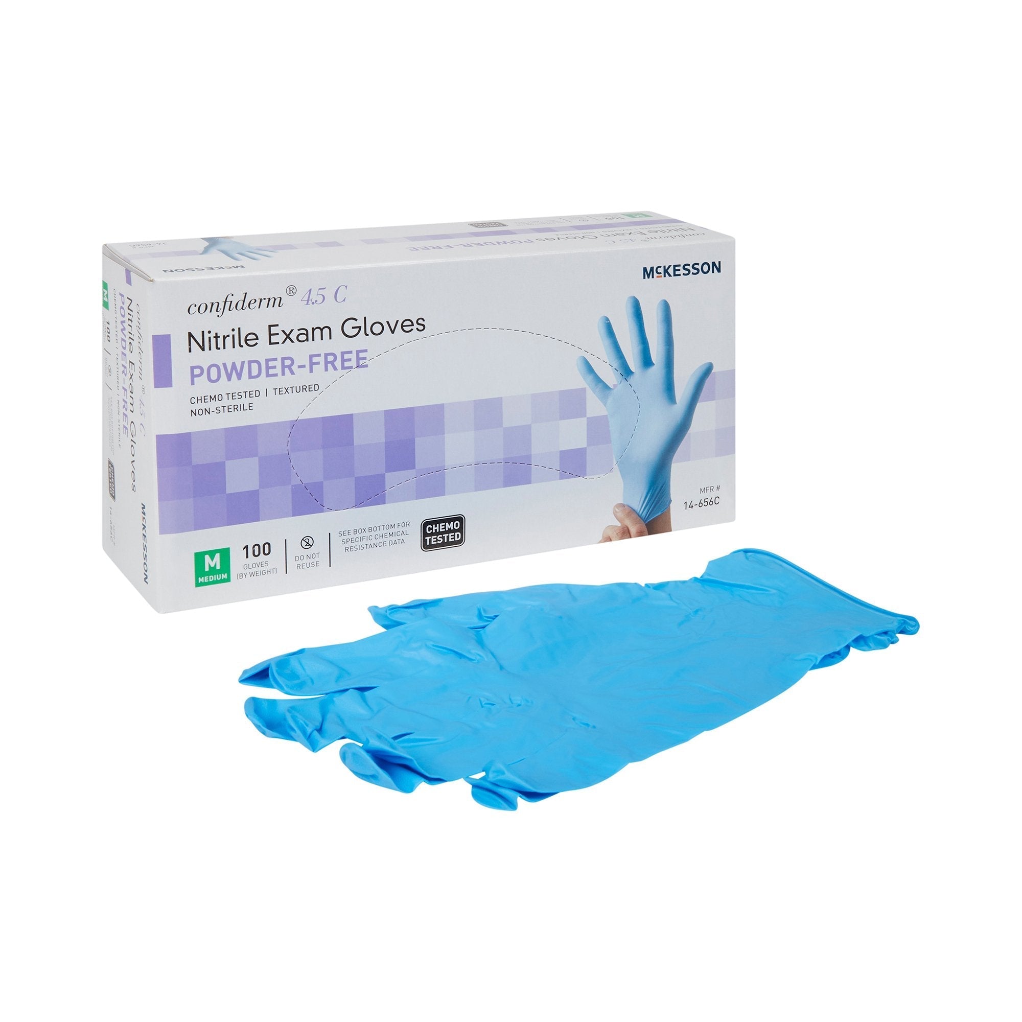 Exam Glove McKesson Confiderm 4.5C Medium NonSterile Nitrile Standard Cuff Length Textured Fingertips Blue Chemo Tested