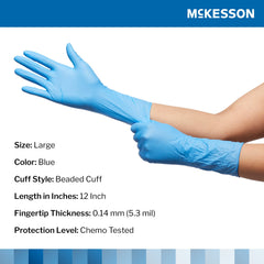 mckesson confiderm 6 5cx nitrile extended cuff length exam glove large blue mckesson confiderm 6 5cx exam glove mk921608bx
