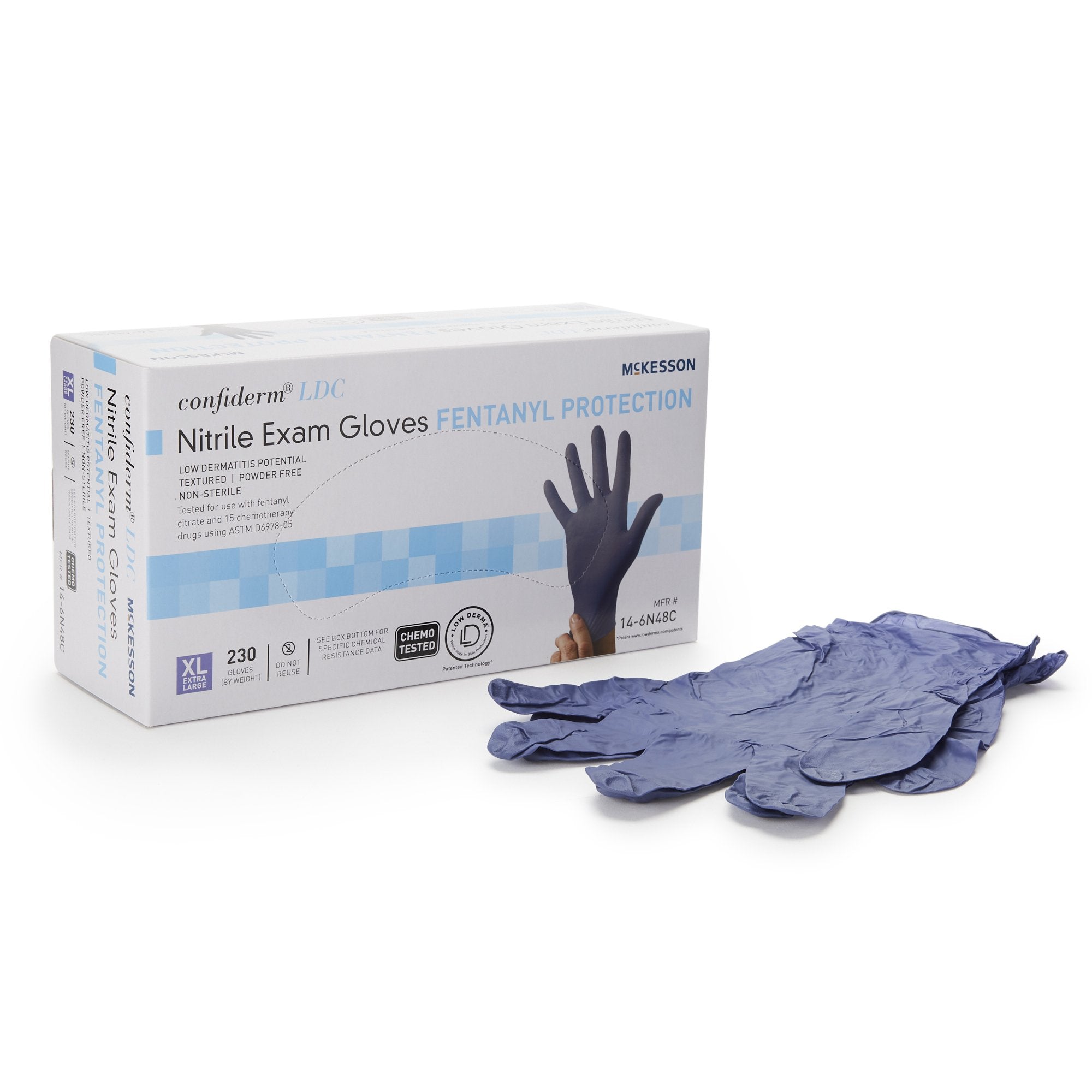 Exam Glove McKesson Confiderm LDC X Large NonSterile Nitrile Standard Cuff Length Fully Textured Blue Chemo Tested / Fentanyl Tested