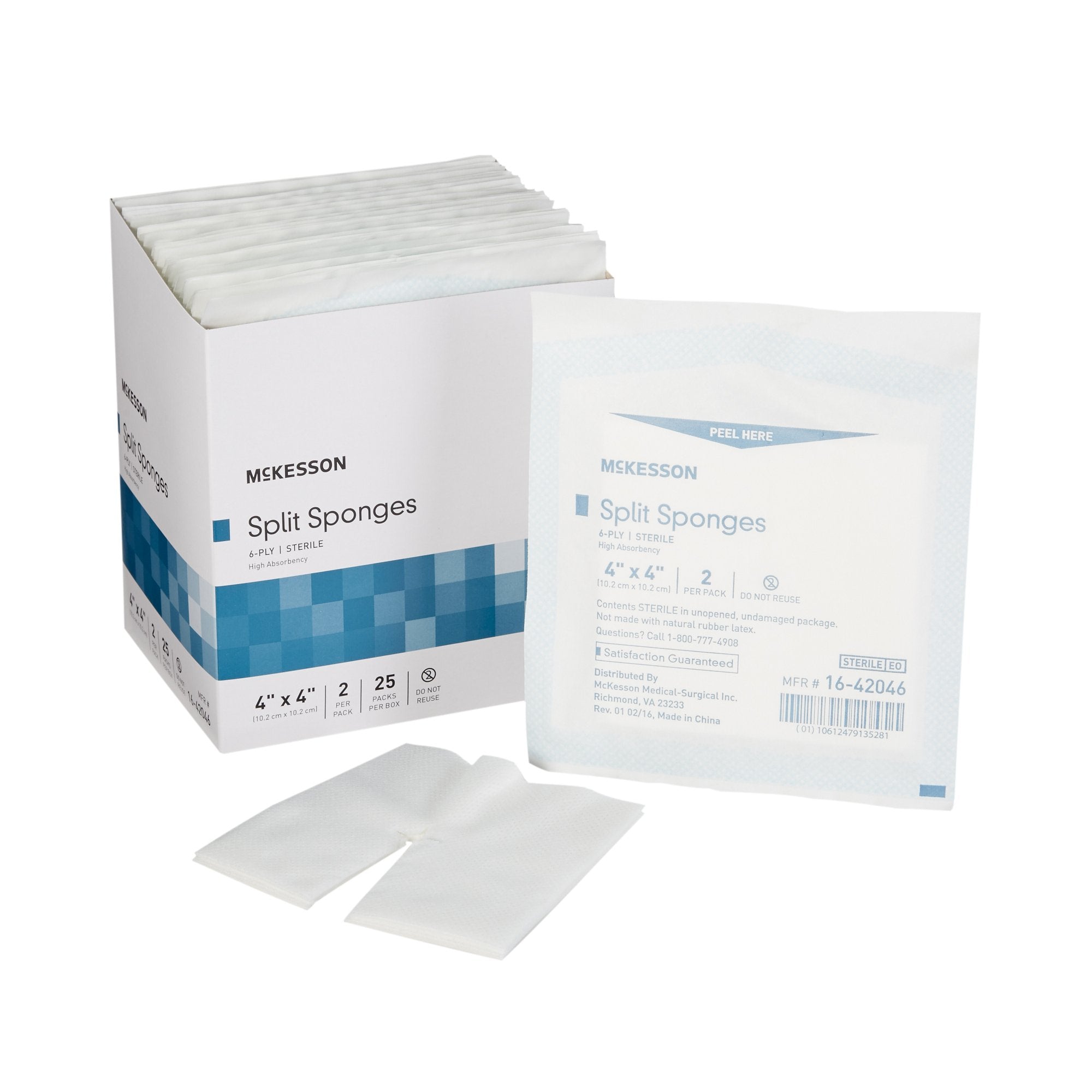 Drain Sponge McKesson 4 X 4 Inch 6 Ply Sterile High Absorbency 2 per Pack