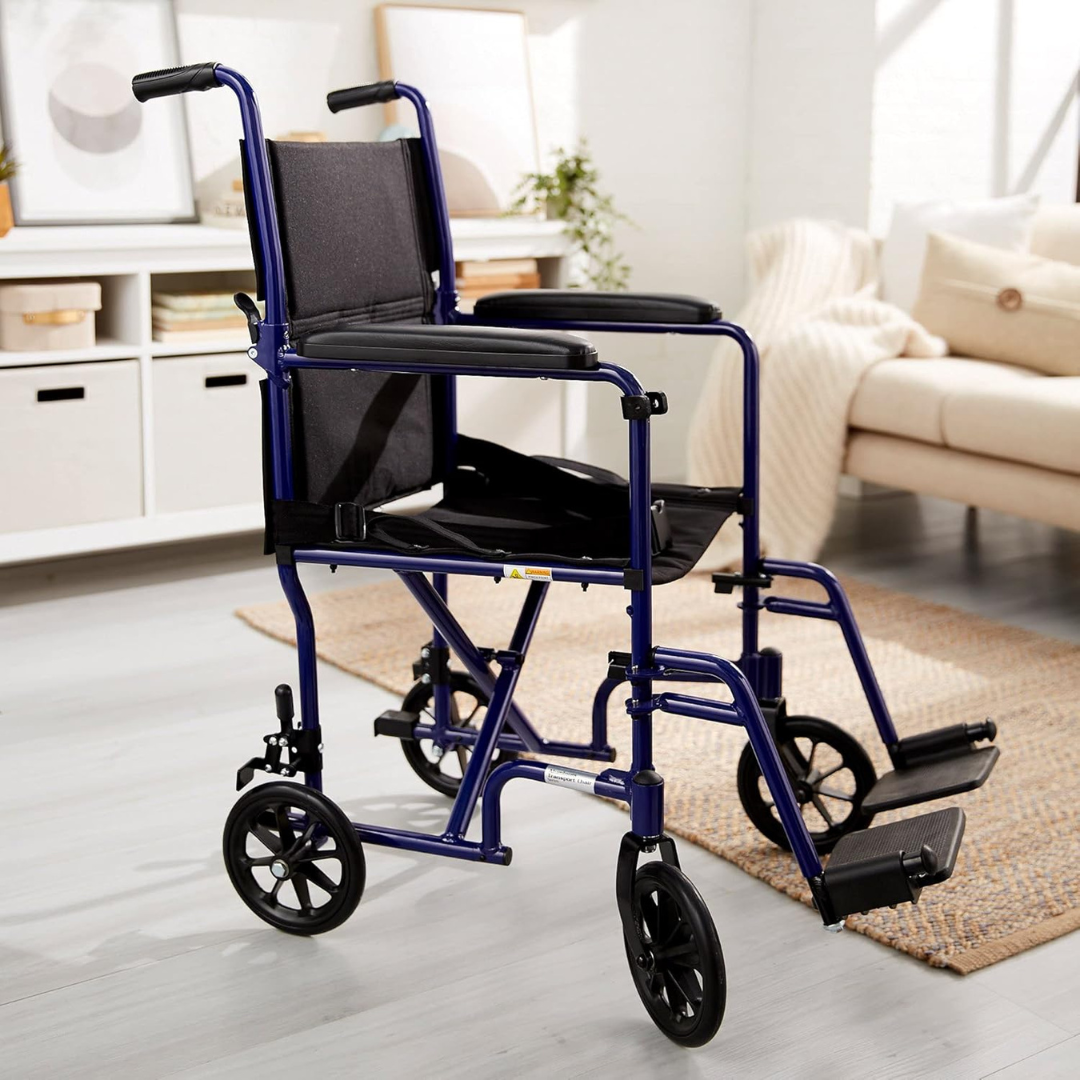 mckesson lightweight transport chair with blue aluminum frame