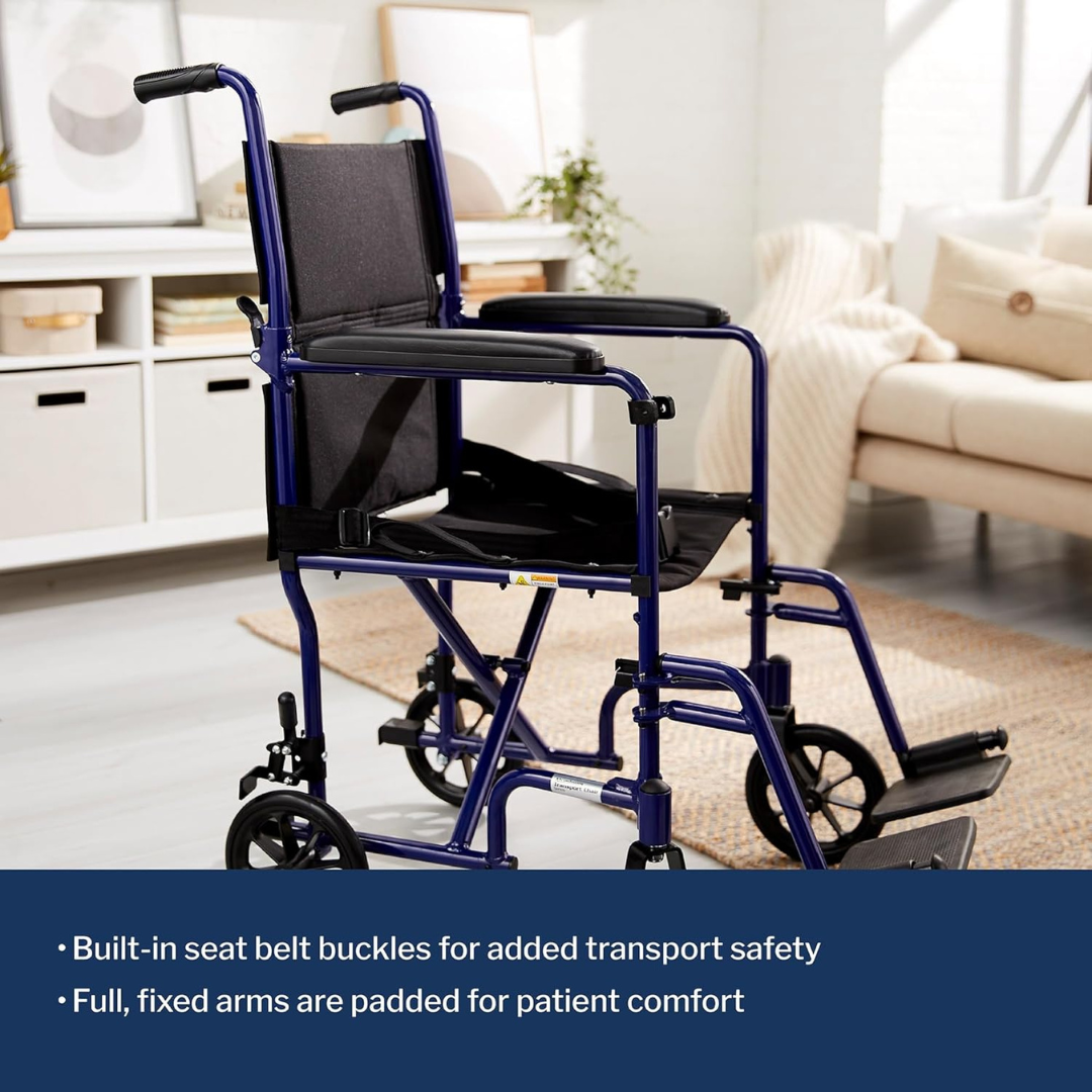 mckesson lightweight transport chair with blue aluminum frame