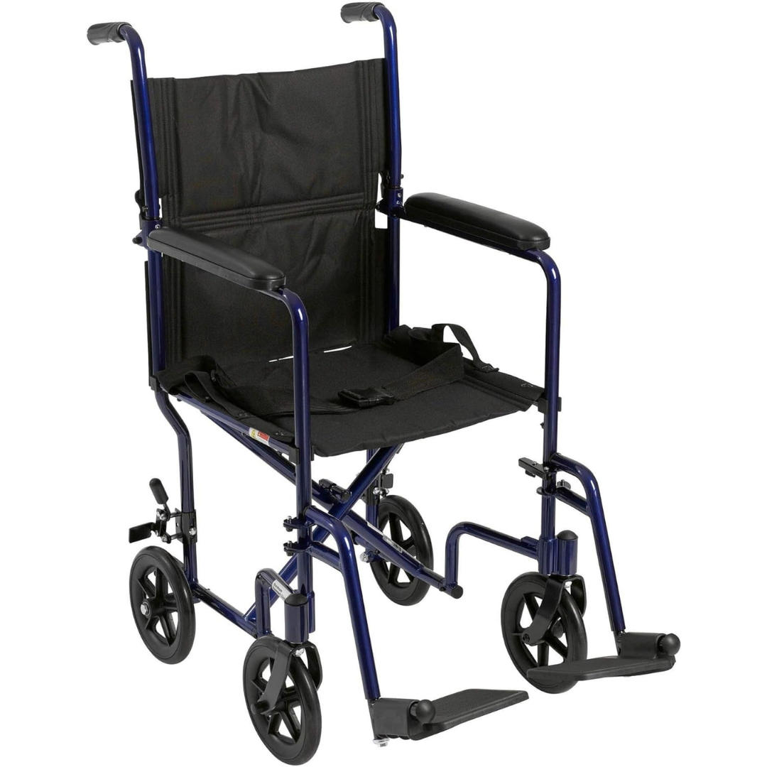 mckesson lightweight transport chair with blue aluminum frame