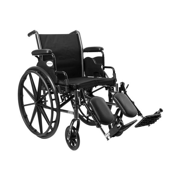McKesson lightweight wheelchair for seniors with black upholstery and desk-length arms