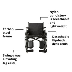 Lightweight Wheelchair McKesson Dual Axle Desk Length Arm Swing-Away Elevating Legrest Black Upholstery 20 Inch Seat Width Adult 300 lbs. Weight Capacity, Packaging Type- Each