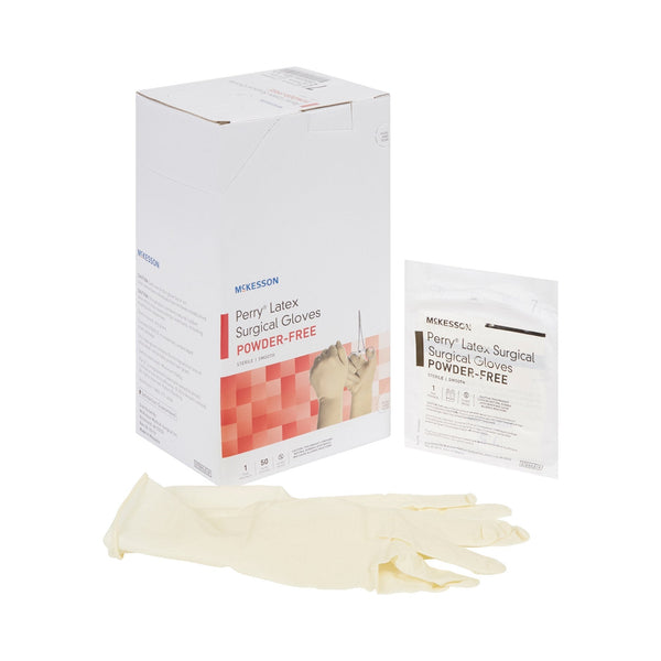 Surgical Glove McKesson Perry Performance Plus Size 7.5 Sterile Latex Standard Cuff Length Smooth Cream Chemo Tested