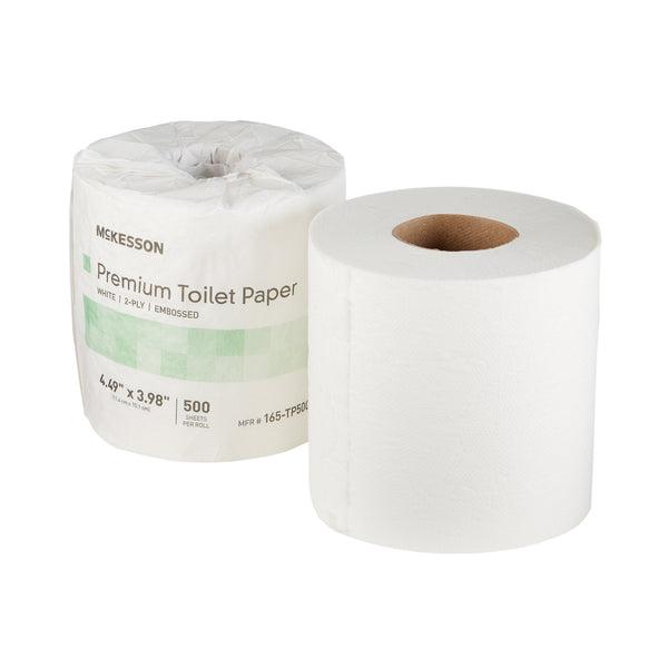 Toilet Tissue McKesson Premium White 2 Ply Standard Size Cored Roll 500 Sheets 4 X 4 1/2 Inch