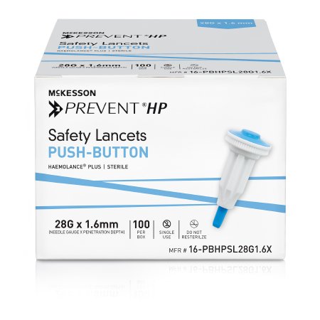 mckesson prevent hp push button safety lancet 28 gauge mckesson prevent hp safety lancet mk1217988bx