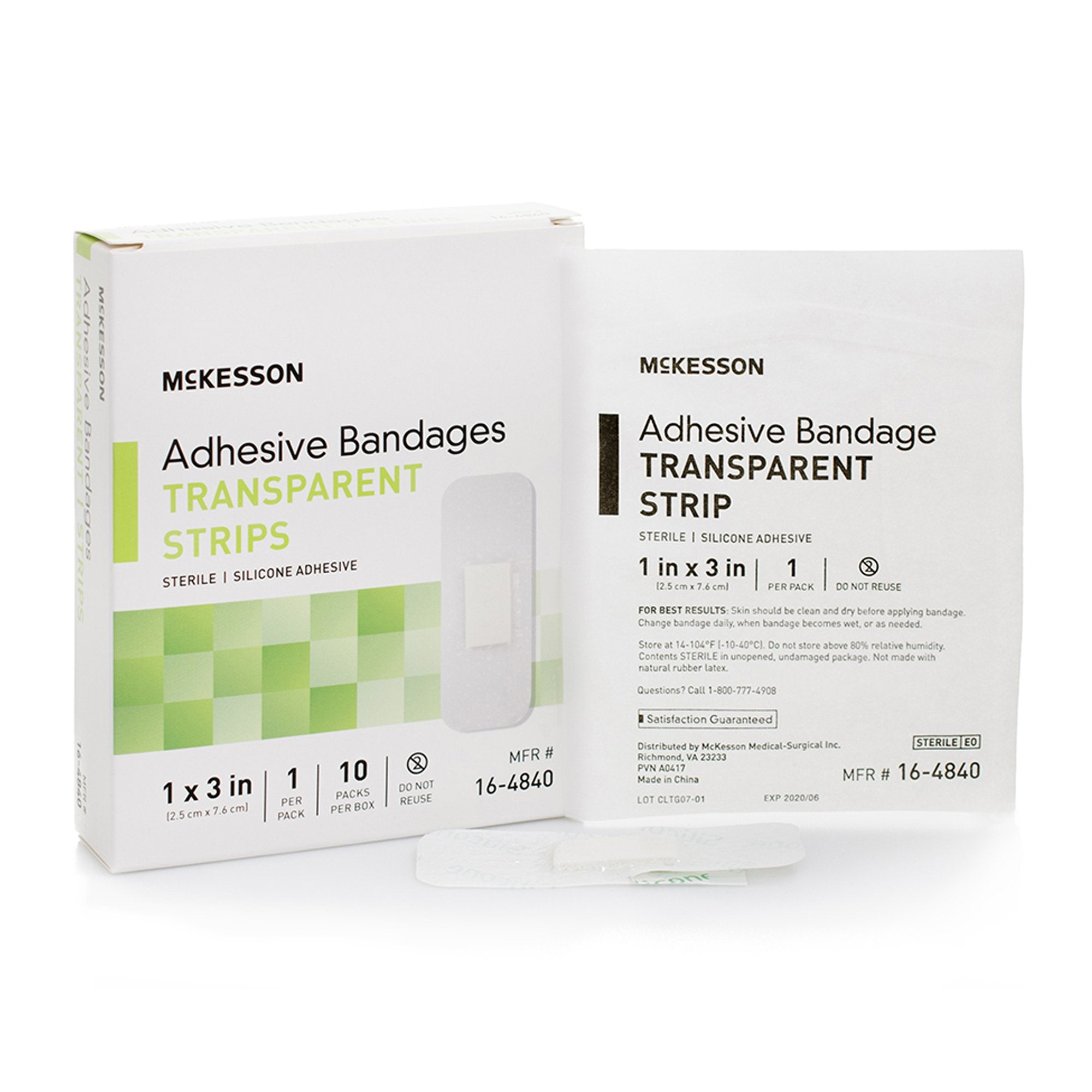 Waterproof Adhesive Strip McKesson 1 X 3 Inch Silicone Rectangle Sheer Sterile