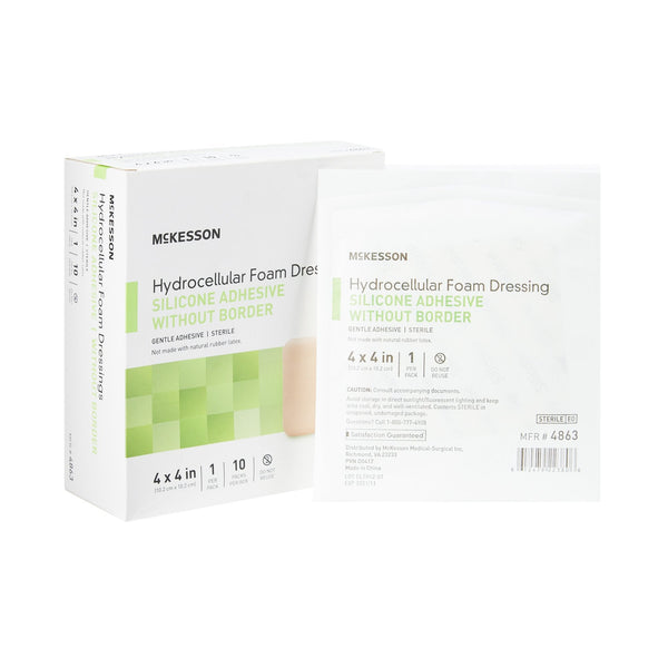 Foam Dressing McKesson 4 X 4 Inch Without Border Film Backing Silicone Gel Adhesive Square Sterile