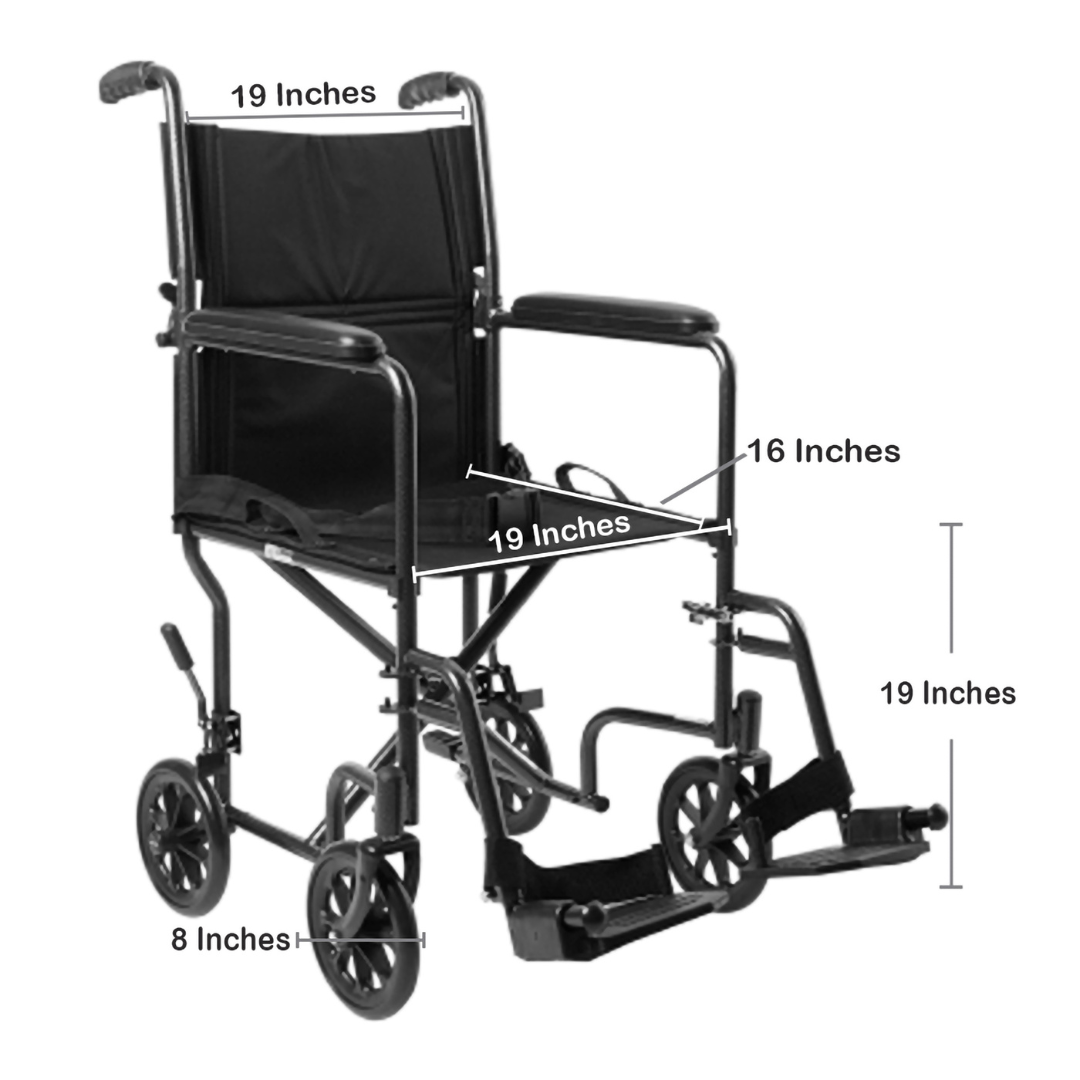 Transport Chair McKesson 19 Inch Seat Width Full Length Arm Swing Away Footrest Steel Frame with Silver Vein Finish