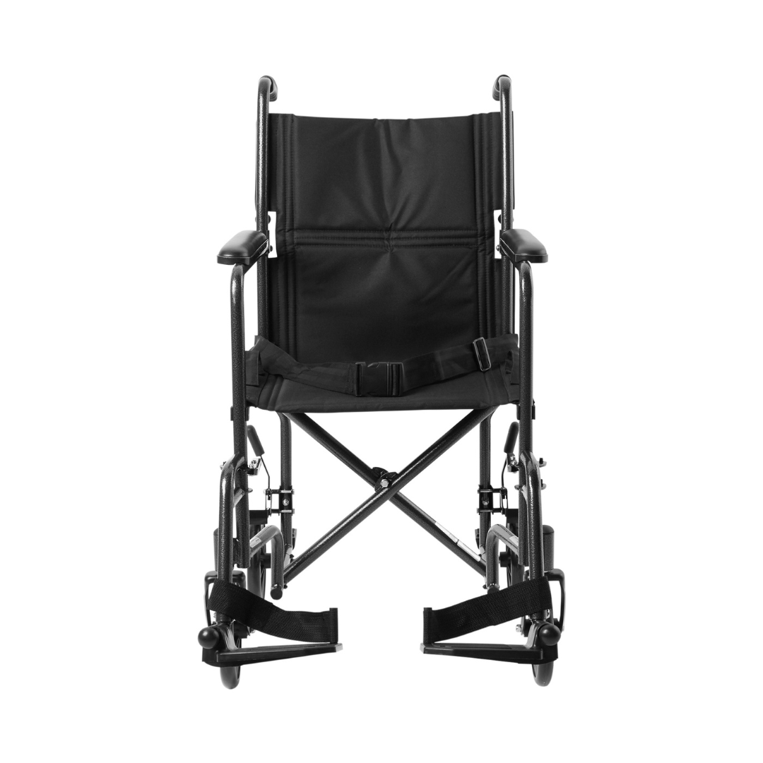Transport Chair McKesson 19 Inch Seat Width Full Length Arm Swing Away Footrest Steel Frame with Silver Vein Finish
