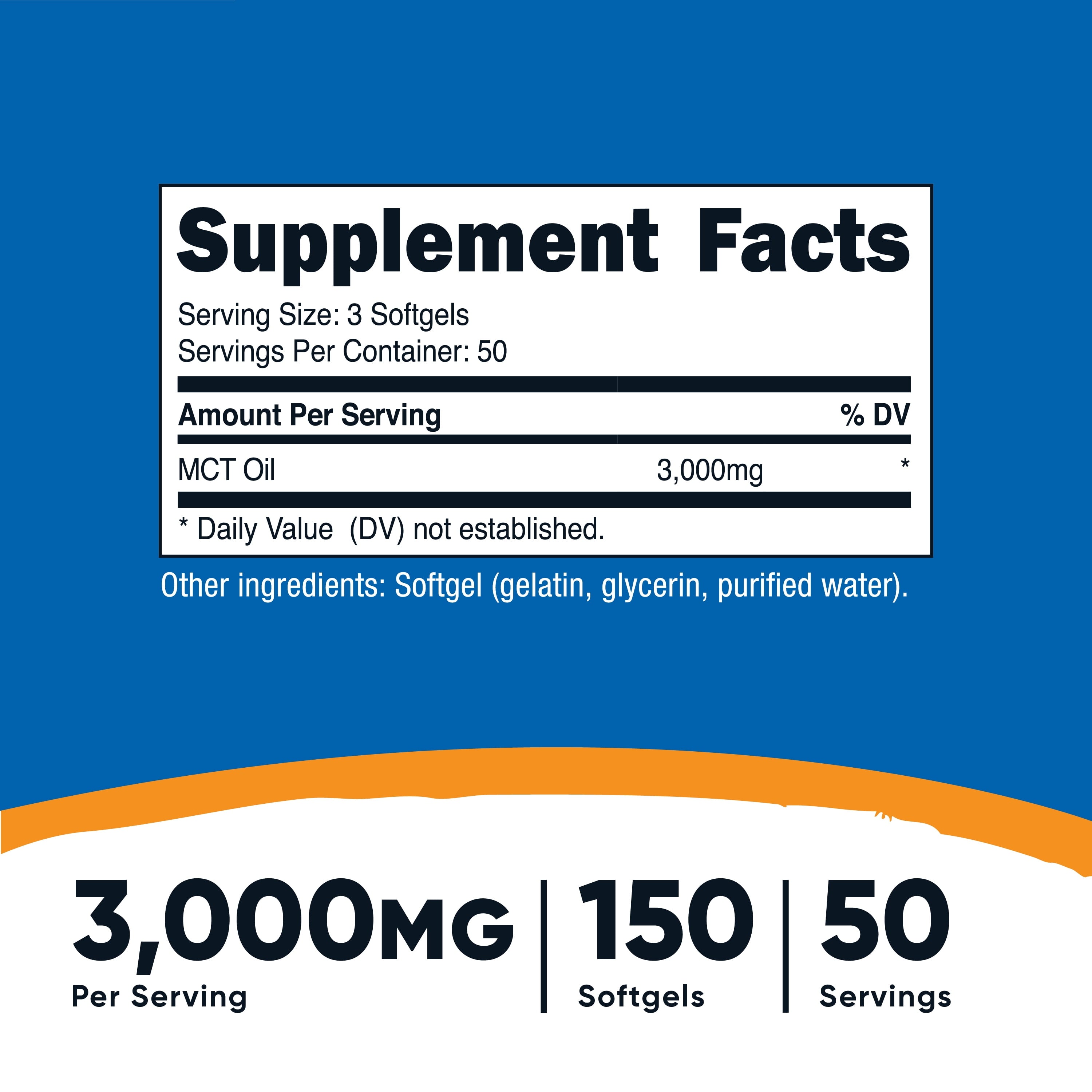 MCT Oil Softgels Supplement 3000Mg per Serving, 50 Servings, 150 Softgels