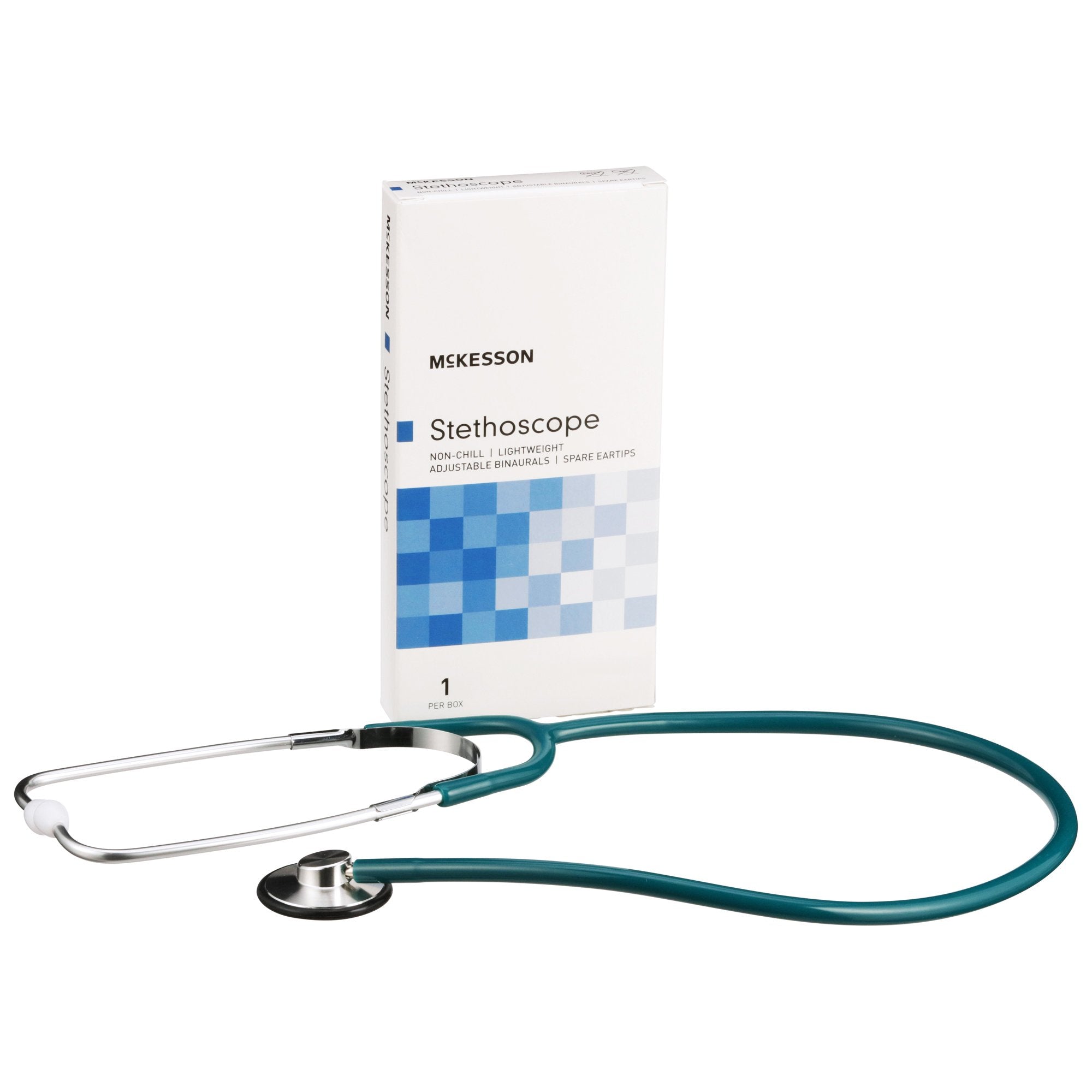 General Exam Stethoscope McKesson Teal Blue 1-Tube 21 Inch Tube Single Sided Chestpiece, Packaging Type- Each