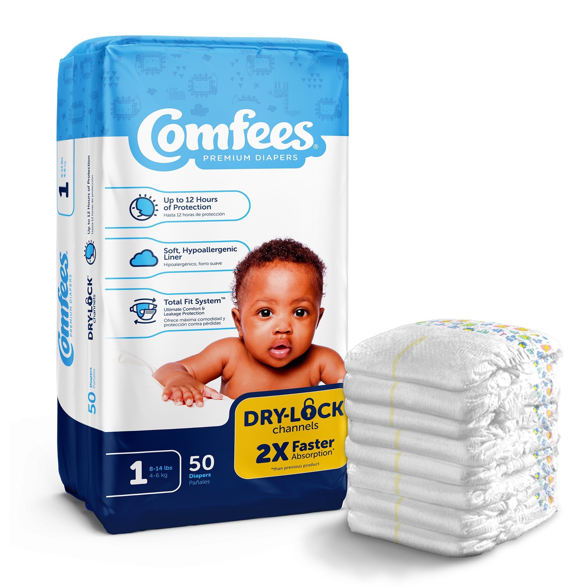 Unisex Baby Diaper Comfees Size 1 Disposable Moderate Absorbency, Packaging Type- Case