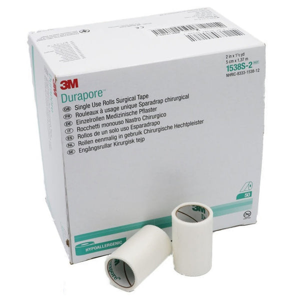 Medical Tape 3M Durapore White 2 Inch X 1 1/2 Yard Silk Like Cloth NonSterile