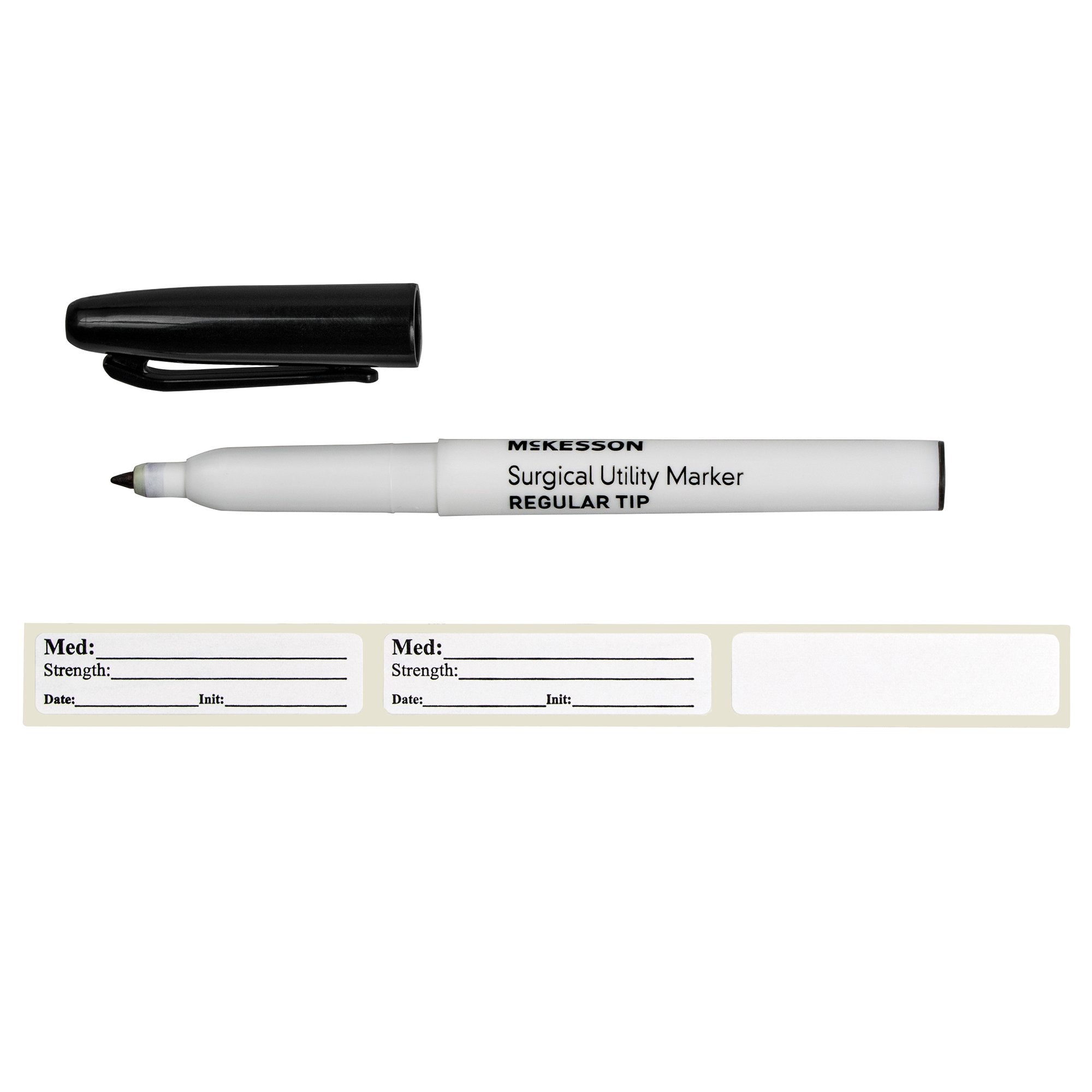 Medical Utility Marker with Labels McKesson Permanent Black Ink Sterile Full Size Regular Tip