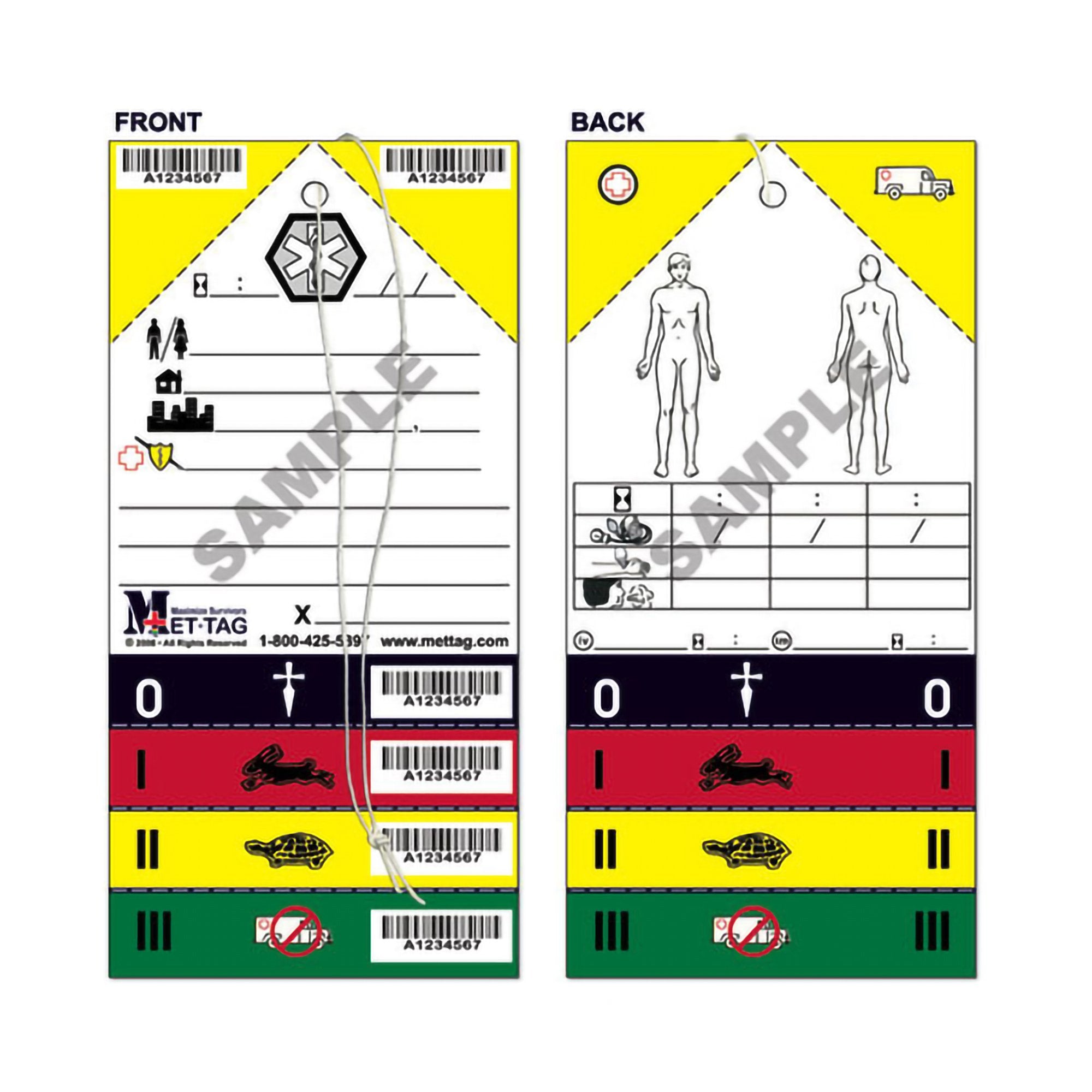 Triage Tag Mettag For Emergency Sites Green / White / Yellow 4 X 8 1/4 Inch Blood / Water Proof