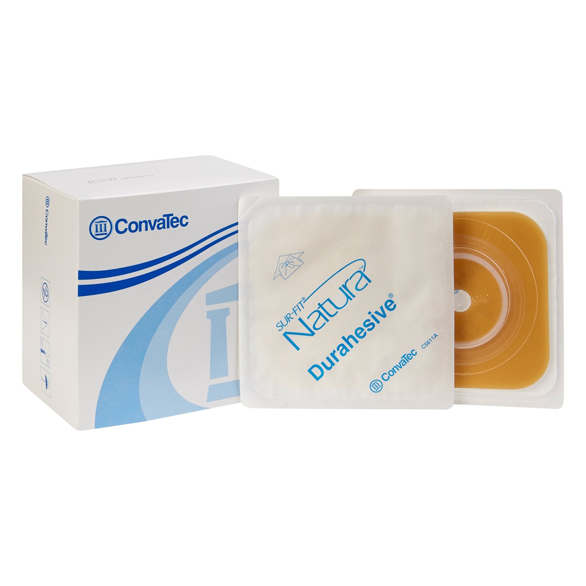 Ostomy Barrier Sur-Fit Natura Trim to Fit, Extended Wear Durahesive Without Tape 45 mm Flange Hydrocolloid 1 to 1-1/4 Inch Opening 4 X 4 Inch, Packaging Type- Box