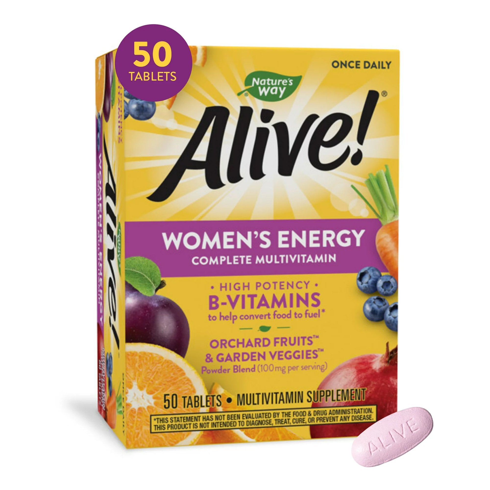 Multivitamin Supplement Alive!® Women’s Energy Complete Vitamin A / Vitamin C 900 mcg / 90 mg Strength Tablet 50 per Box,  Packaging Type- Box