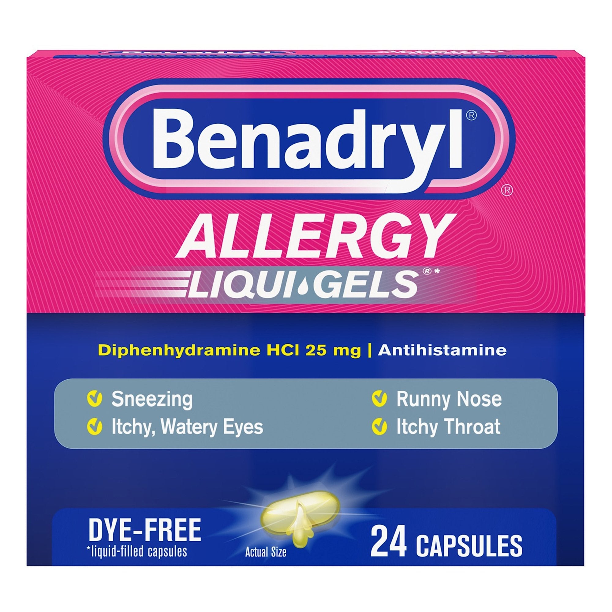 Allergy Relief Benadryl 25 mg Strength Gelcap 24 per Box