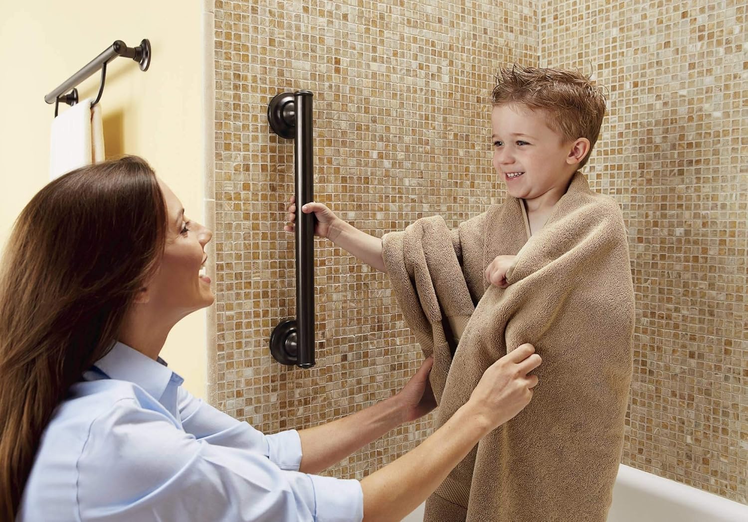 moen elegance grab bar 24 old world bronze w grip pads