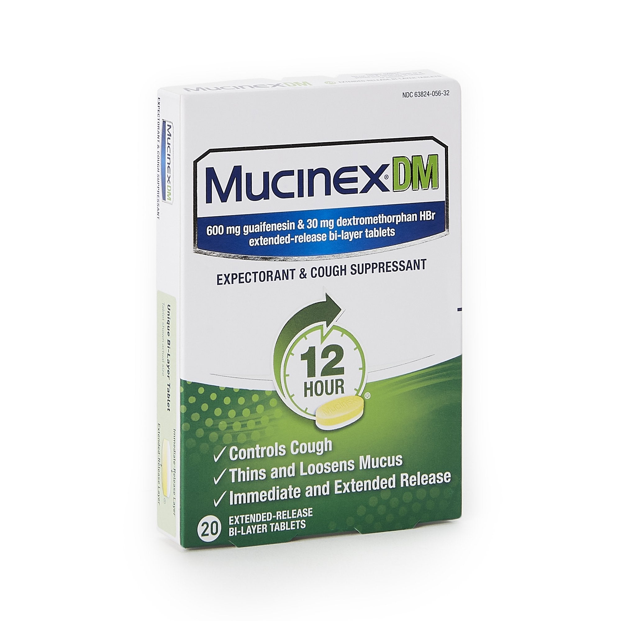 Cold and Cough Relief Mucinex DM 600 mg - 30 mg Strength Tablet 20 per Box