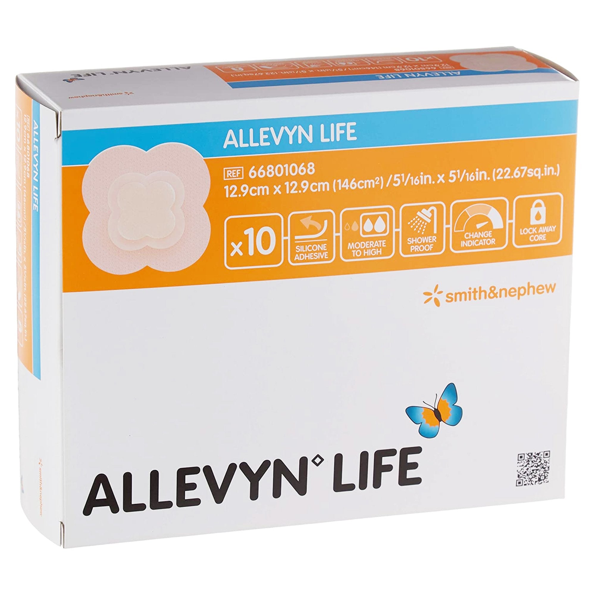 Foam Dressing Allevyn Life 5--1/16 X 5-1/16 Inch With Border Film Backing Silicone Gel Adhesive Quadrilobe Sterile Box of 10