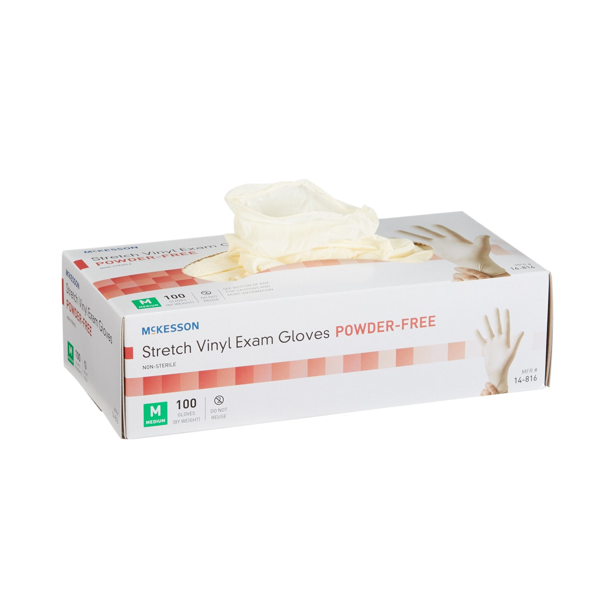 Exam Glove McKesson Medium NonSterile Stretch Vinyl Standard Cuff Length Smooth Ivory Not Rated, Packaging Type- Case