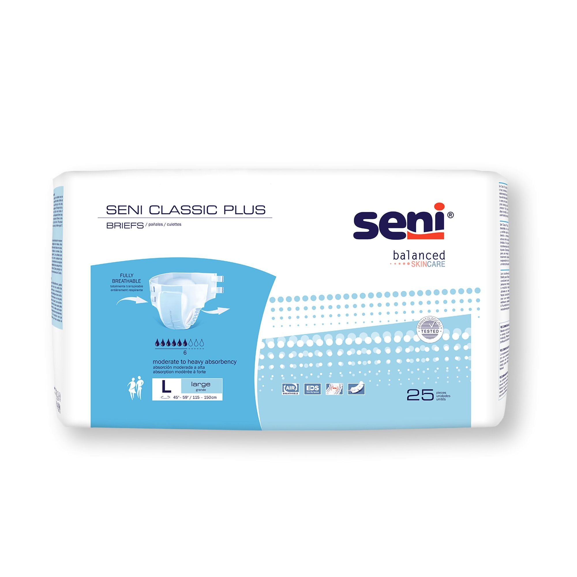 Unisex Adult Incontinence Brief Seni Classic Plus Large Disposable Moderate Absorbency, Packaging Type- Case