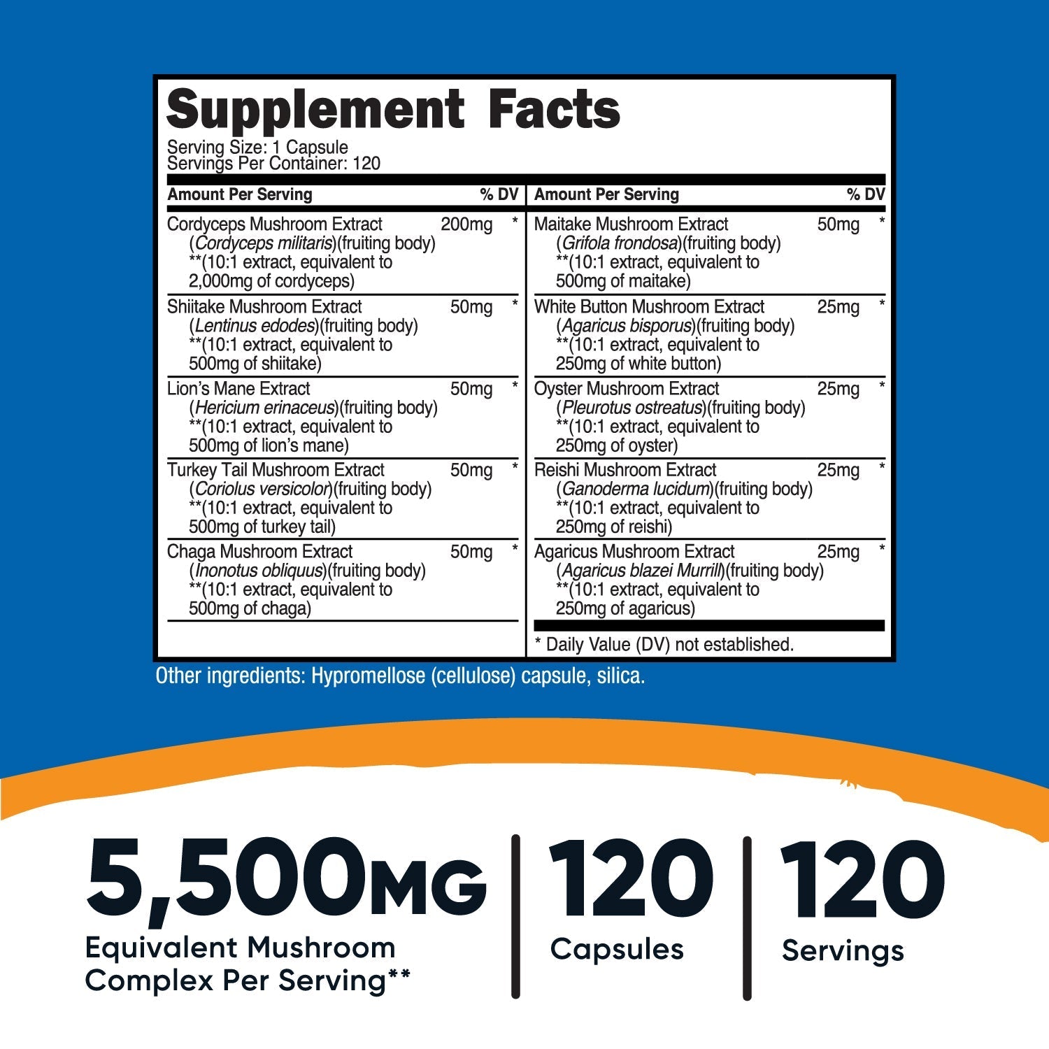 Mushroom Complex Supplement, 120 Capsules   10 Mushroom Blend   Supplement